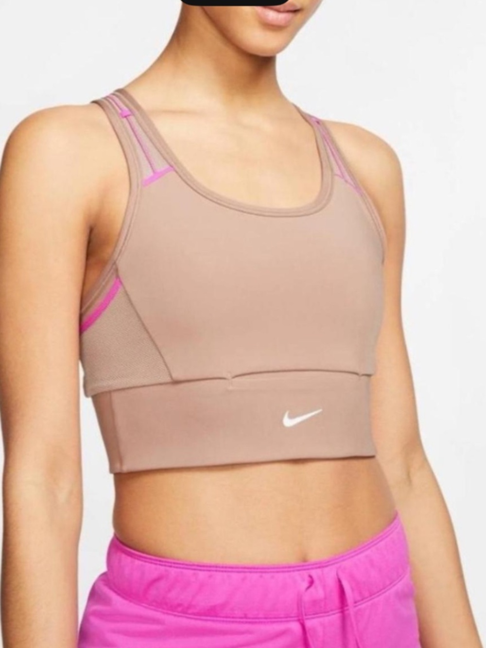 Nike Icon Clash Swoosh Longline Sports Bra - Rose Gold / Tan & Neon Pink  Size M